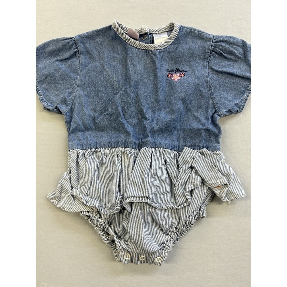 Vintage 90s Little Miracles Denim Romper Size 6-9 Months